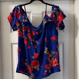 Heidi Cold-Shoulder Ruffle Women's Top - Cobalt Blue